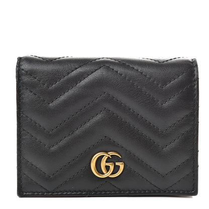 Gucci Calfskin Matelasse GG Marmont Card Case Wallet Black 1 of 8