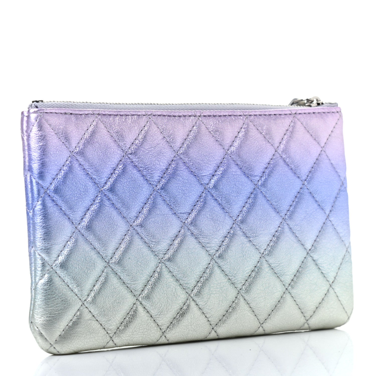 Chanel Gradient Metallic Calfskin Quilted Cosmetic Case Purple Blue Green 3 of 7