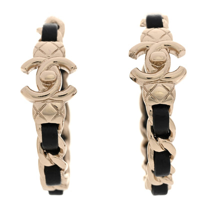 Chanel Lambskin CC Turnlock Chain Hoop Earrings Gold Black 1 of 5