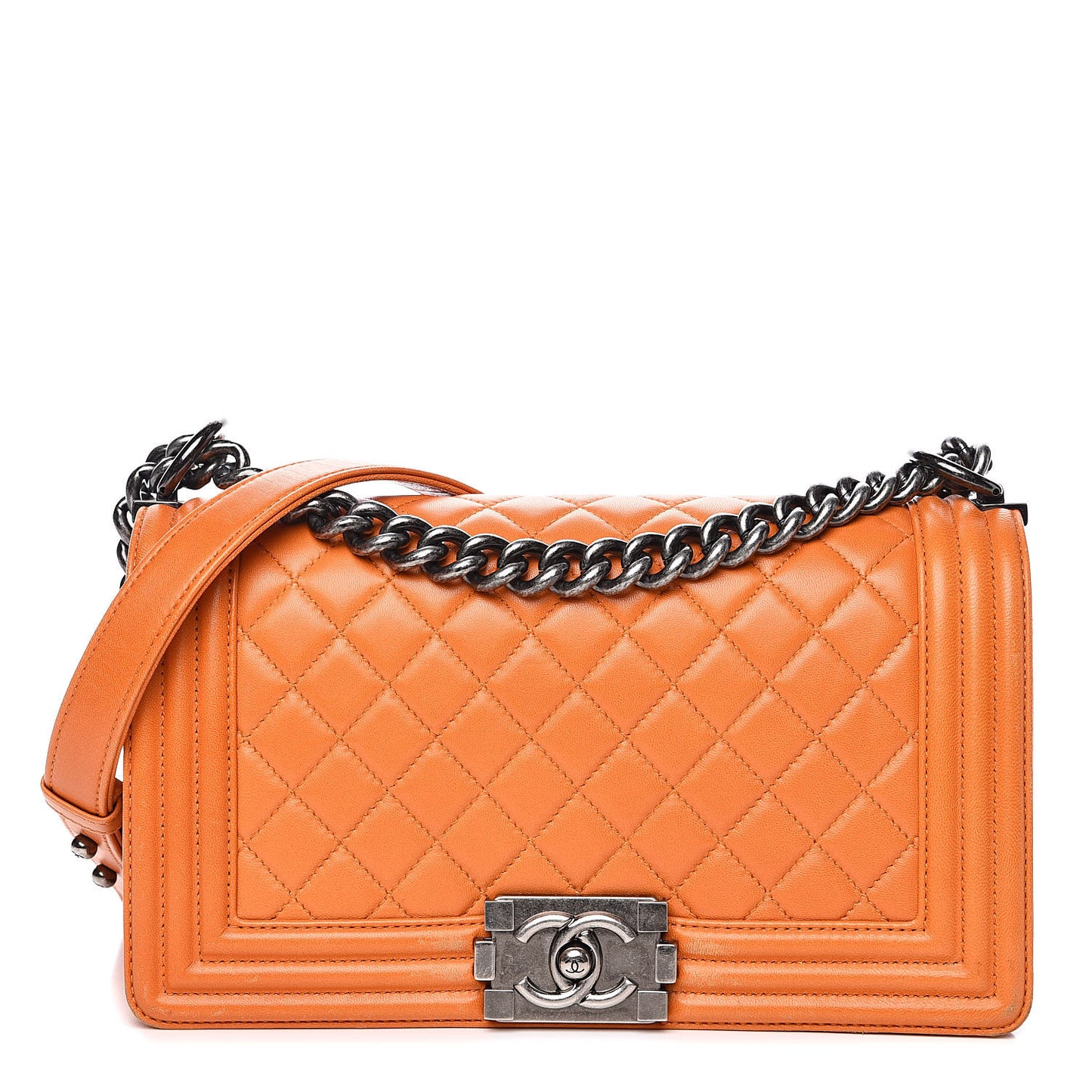 Lambskin Quilted Medium Boy Flap Orange