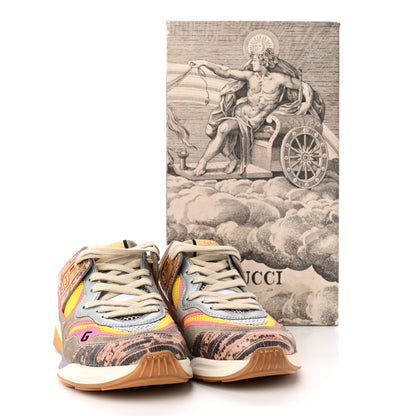 Gucci Suede Calfskin Tejus Printed Womens Ultrapace Sneakers 37 Pink Silver Oatmeal Yolk 14 of 14
