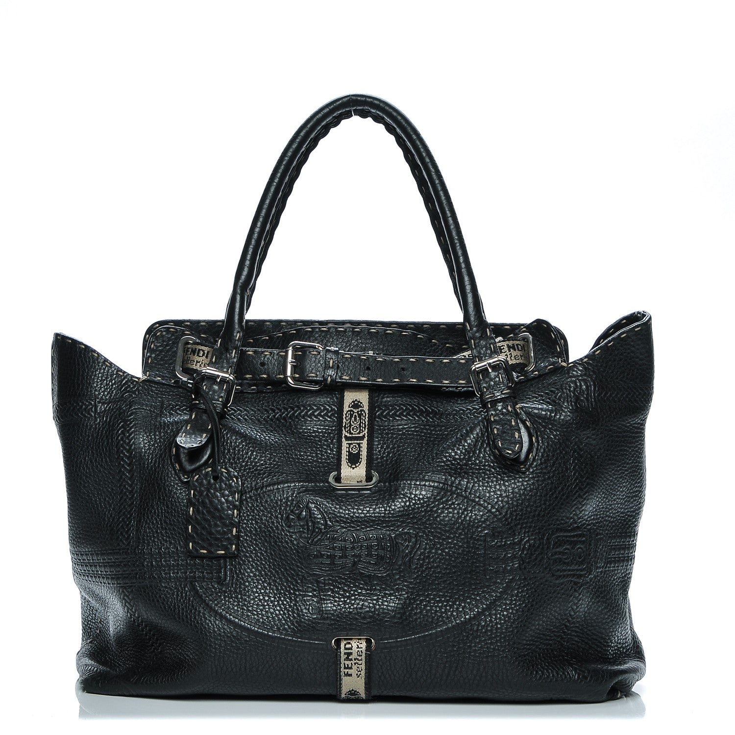 Fendi Calfskin Romano Selleria Large Villa Borghese Tote Black 1 of 10