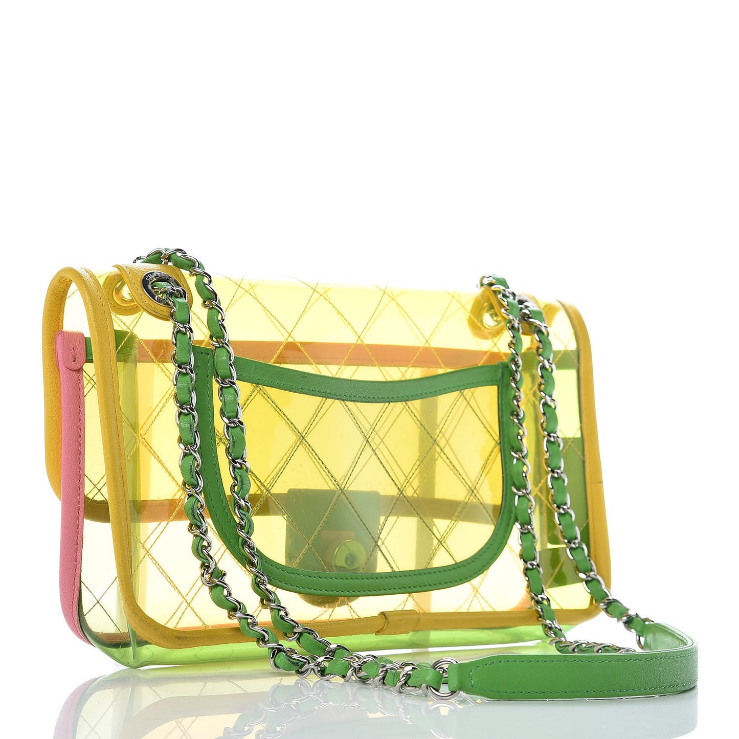 PVC Lambskin Stitched Medium Coco Splash Flap Yellow Green Pink