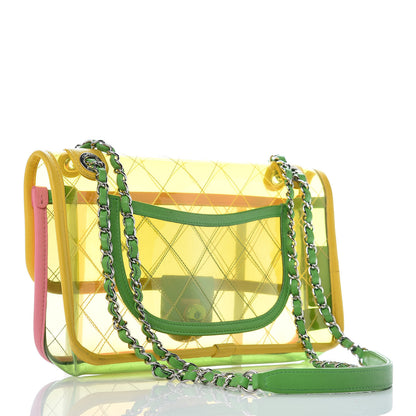 Chanel PVC Lambskin Stitched Medium Coco Splash Flap Yellow Green Pink 4 of 11