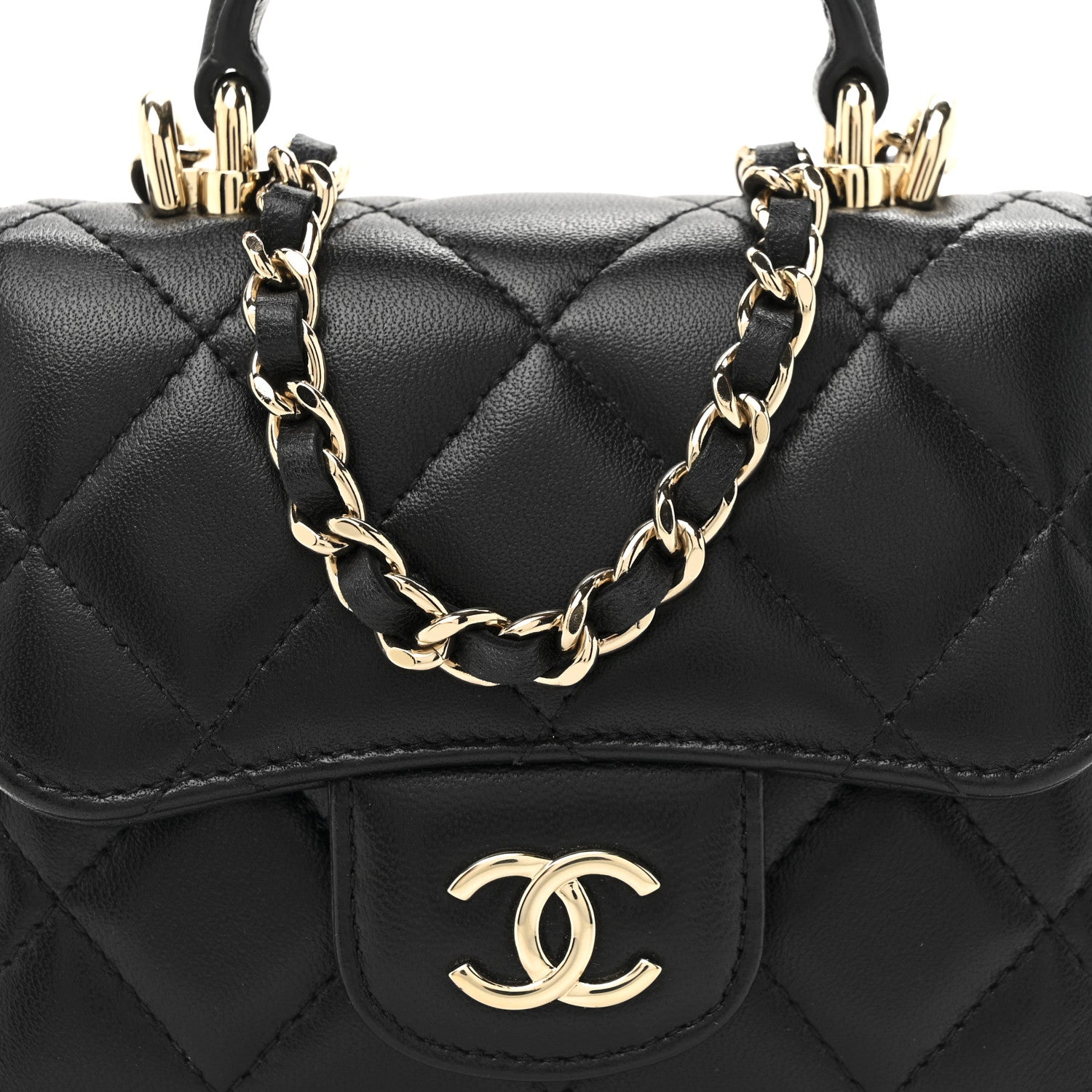 Chanel Lambskin Quilted Top Handle Flap Clutch With Chain Black 8 of 11