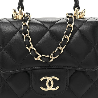 Chanel Lambskin Quilted Top Handle Flap Clutch With Chain Black 8 of 11