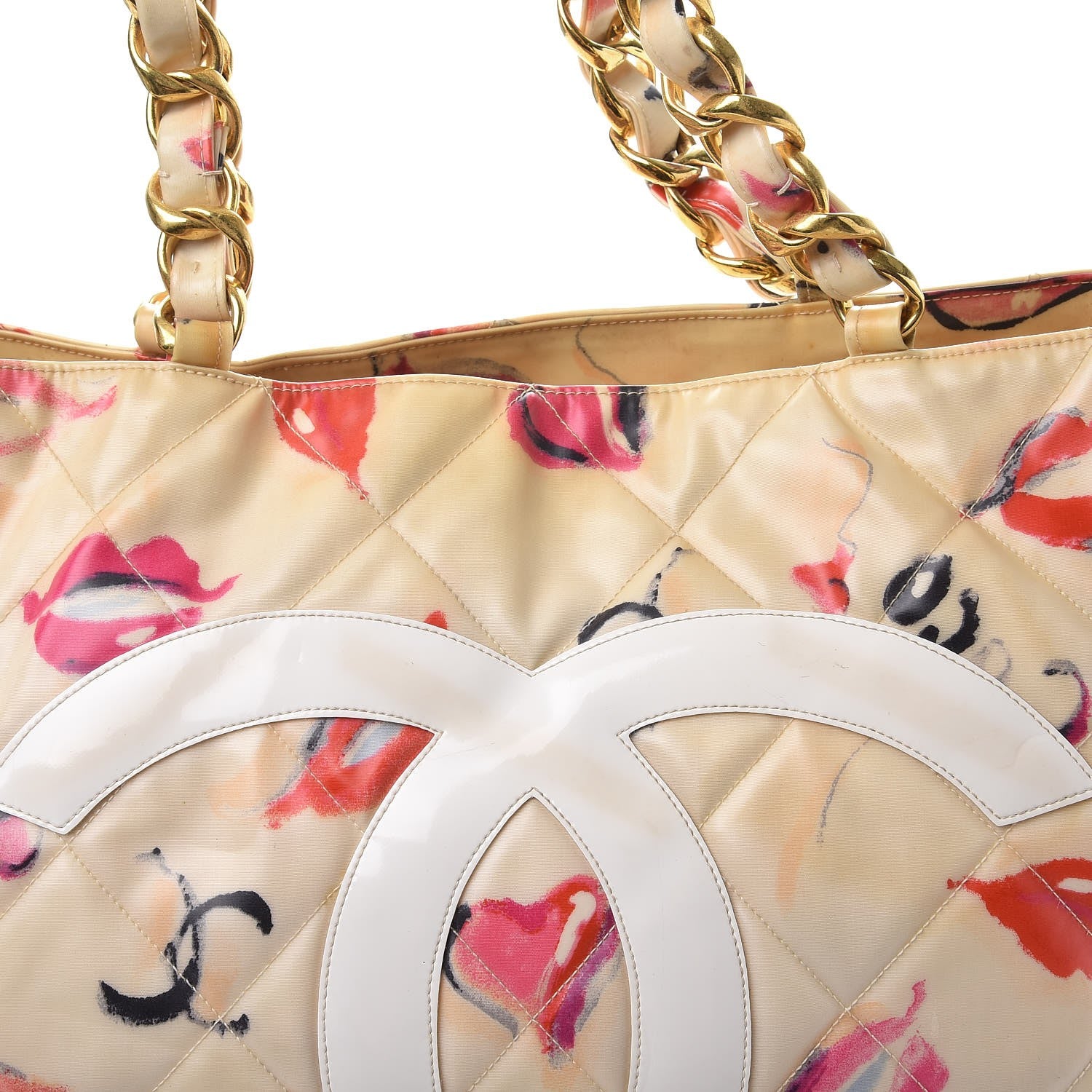 Chanel Coated Canvas Quilted Lips and Kisses Graffiti XL Tote Beige 14 of 18