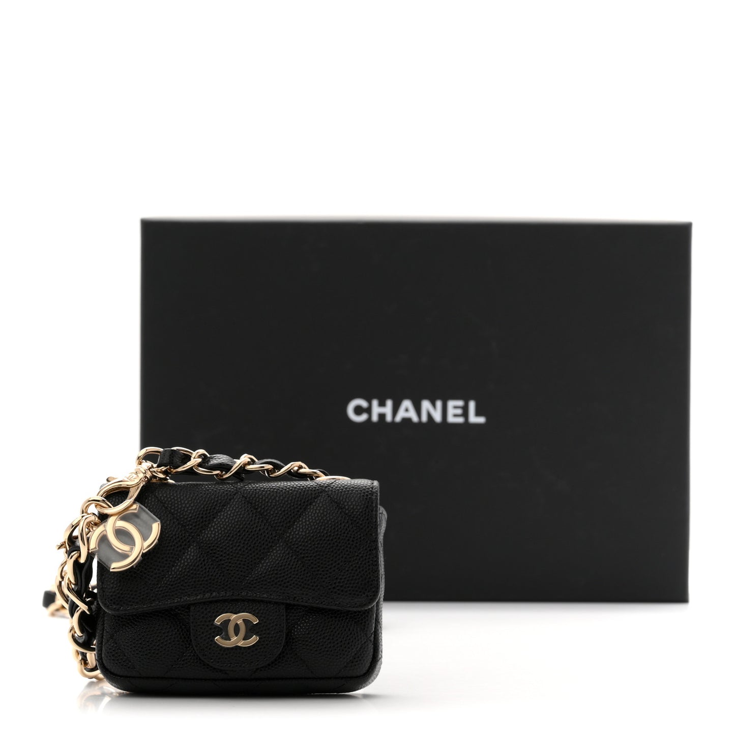 Caviar Quilted Mini Chain Belt Bag Black