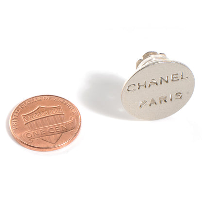 Chanel PARIS Clip On Earrings Matte Silver 2 of 4