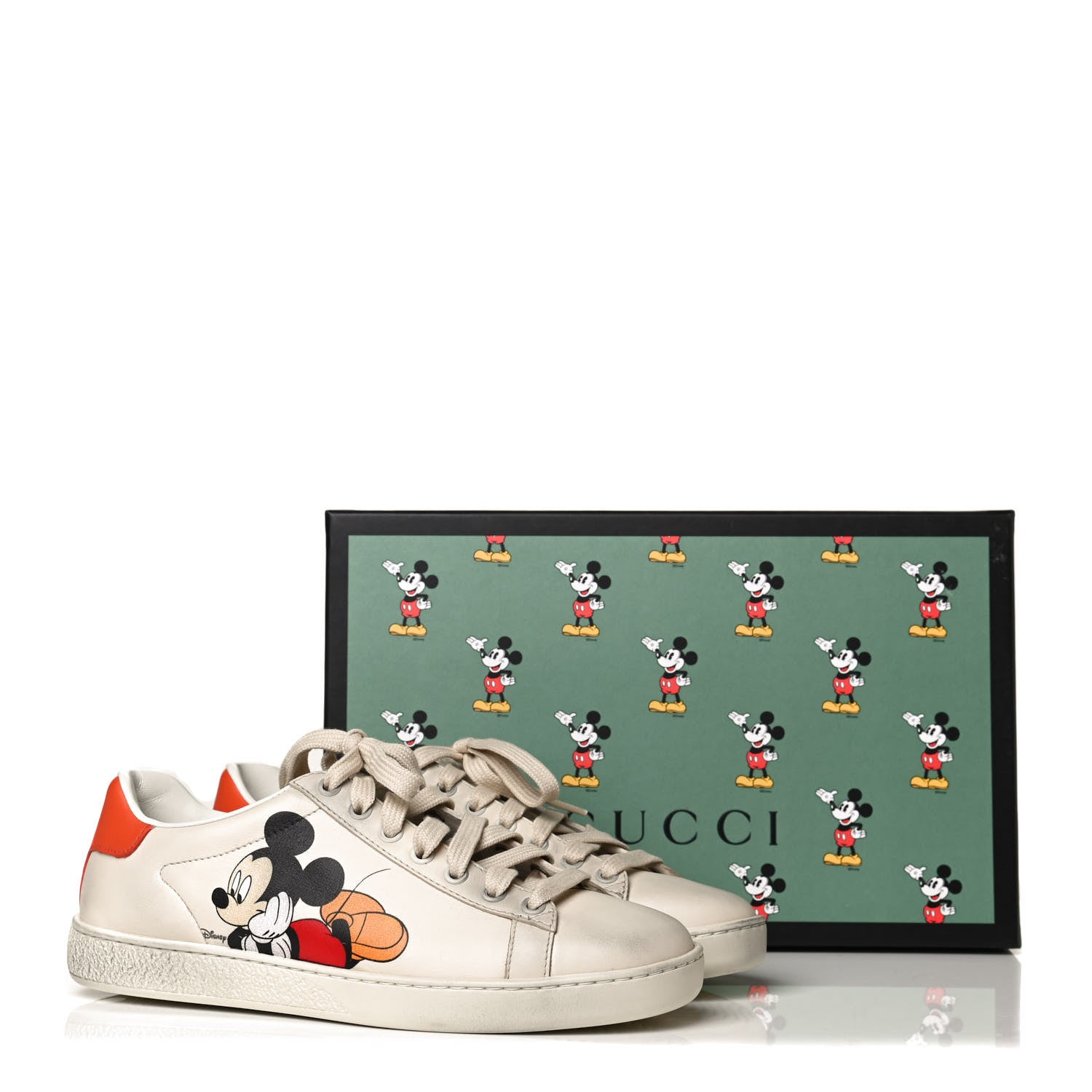 Gucci X DISNEY Miro Soft Calfskin Mickey Mouse Print Womens Ace Sneakers 36.5 Ivory Deep Orange 6 of 6