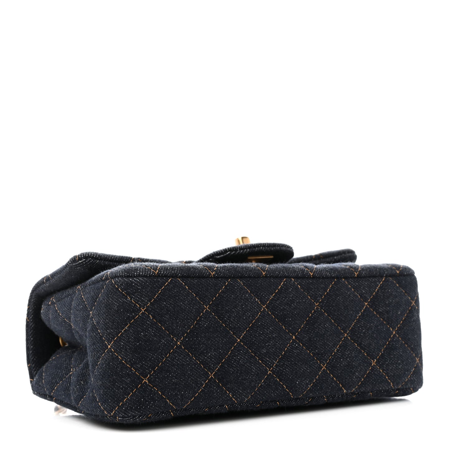 Denim Quilted Mini Rectangular Flap Dark Blue