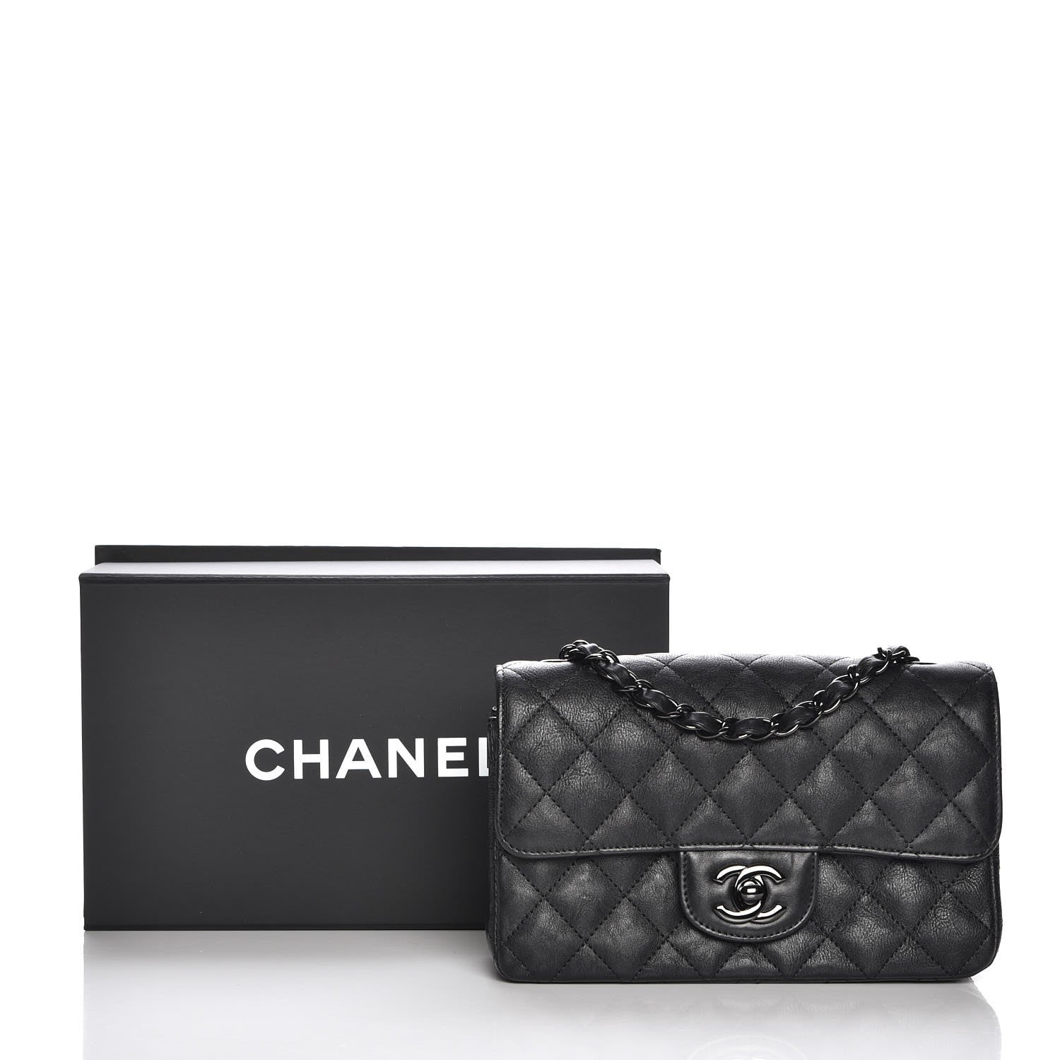 Chanel Crumpled Calfskin Quilted Mini Rectangular Flap So Black 8 of 8