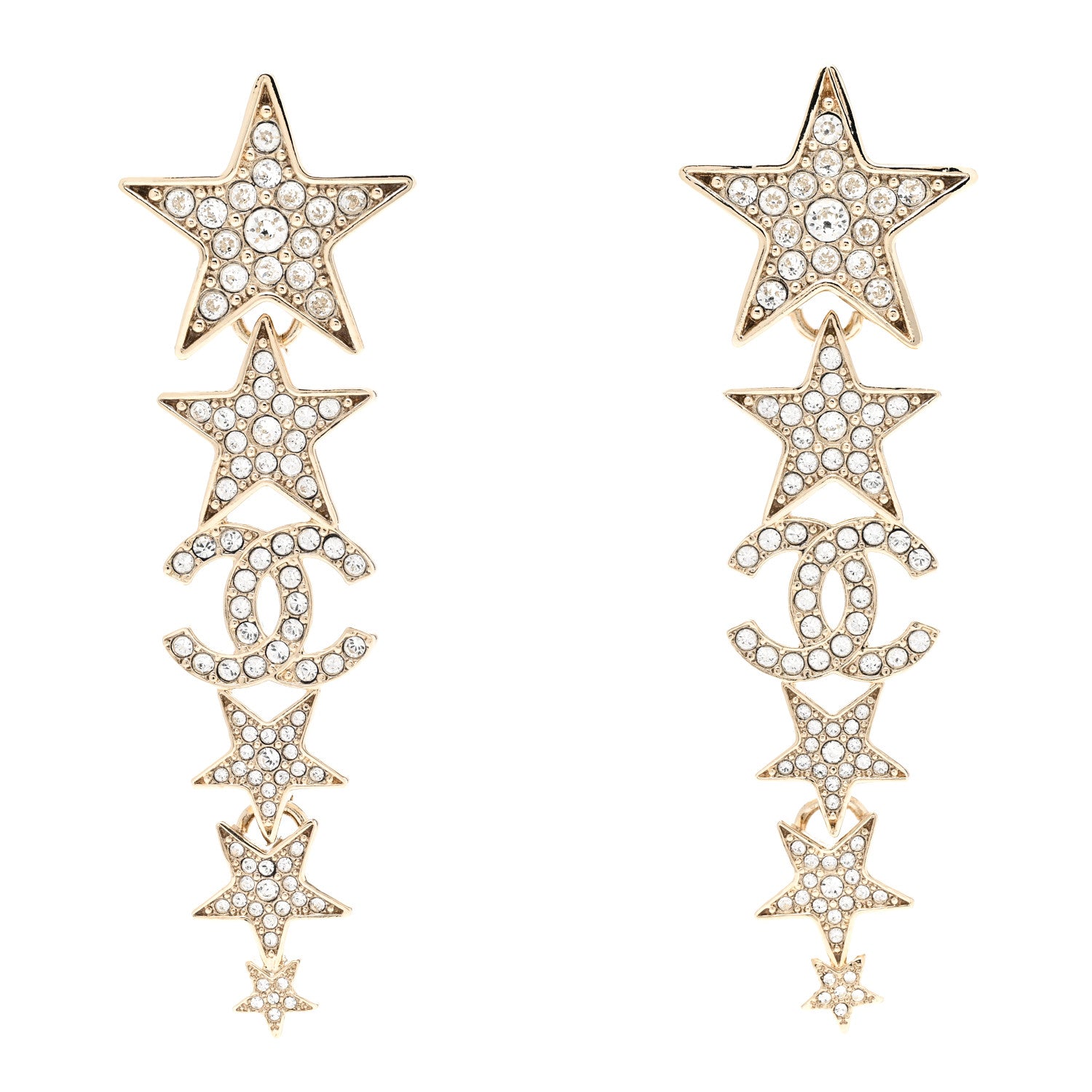 Chanel Crystal CC Star Long Drop Earrings Gold 1 of 4