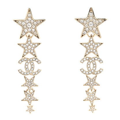 Chanel Crystal CC Star Long Drop Earrings Gold 1 of 4