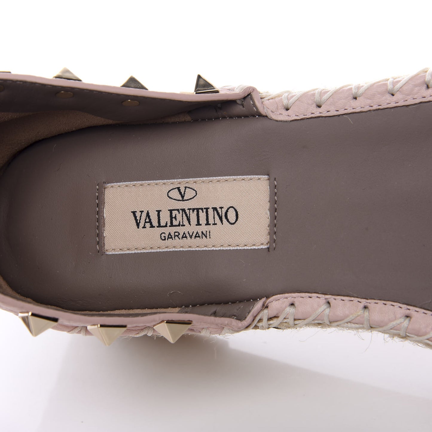 Grained Calfskin Rockstud Ankle Wrap Espadrille Flatform Sandals 39 Rose Quartz