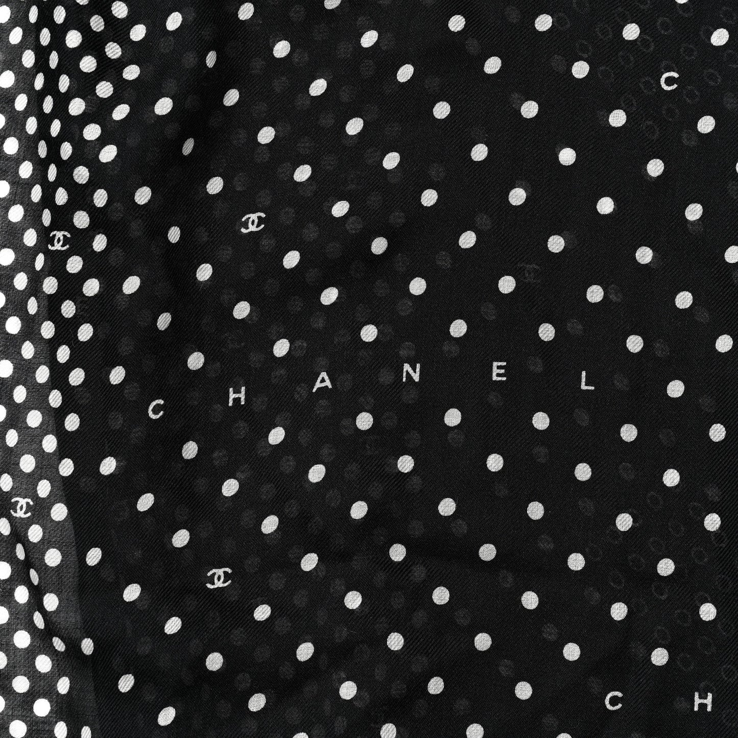 Cashmere Silk Polka Dot Fringe Stole White Black