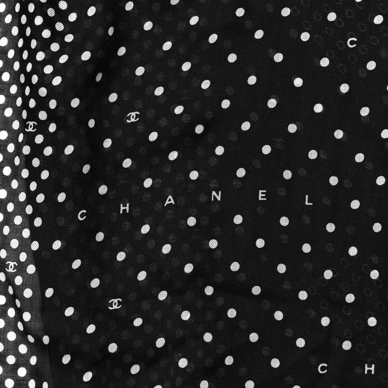 Chanel Cashmere Silk Polka Dot Fringe Stole White Black 4 of 4