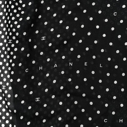 Chanel Cashmere Silk Polka Dot Fringe Stole White Black 4 of 4