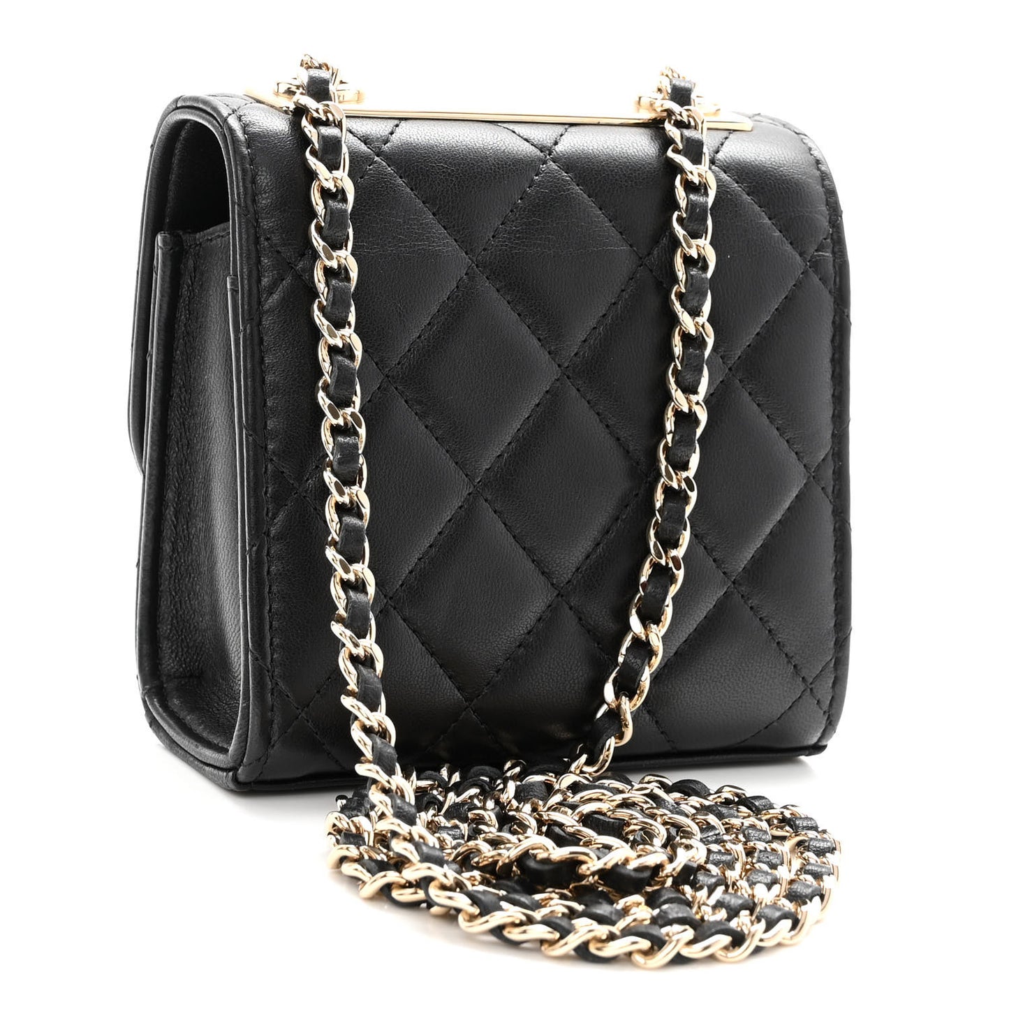 Lambskin Quilted Mini Trendy CC Clutch With Chain Black