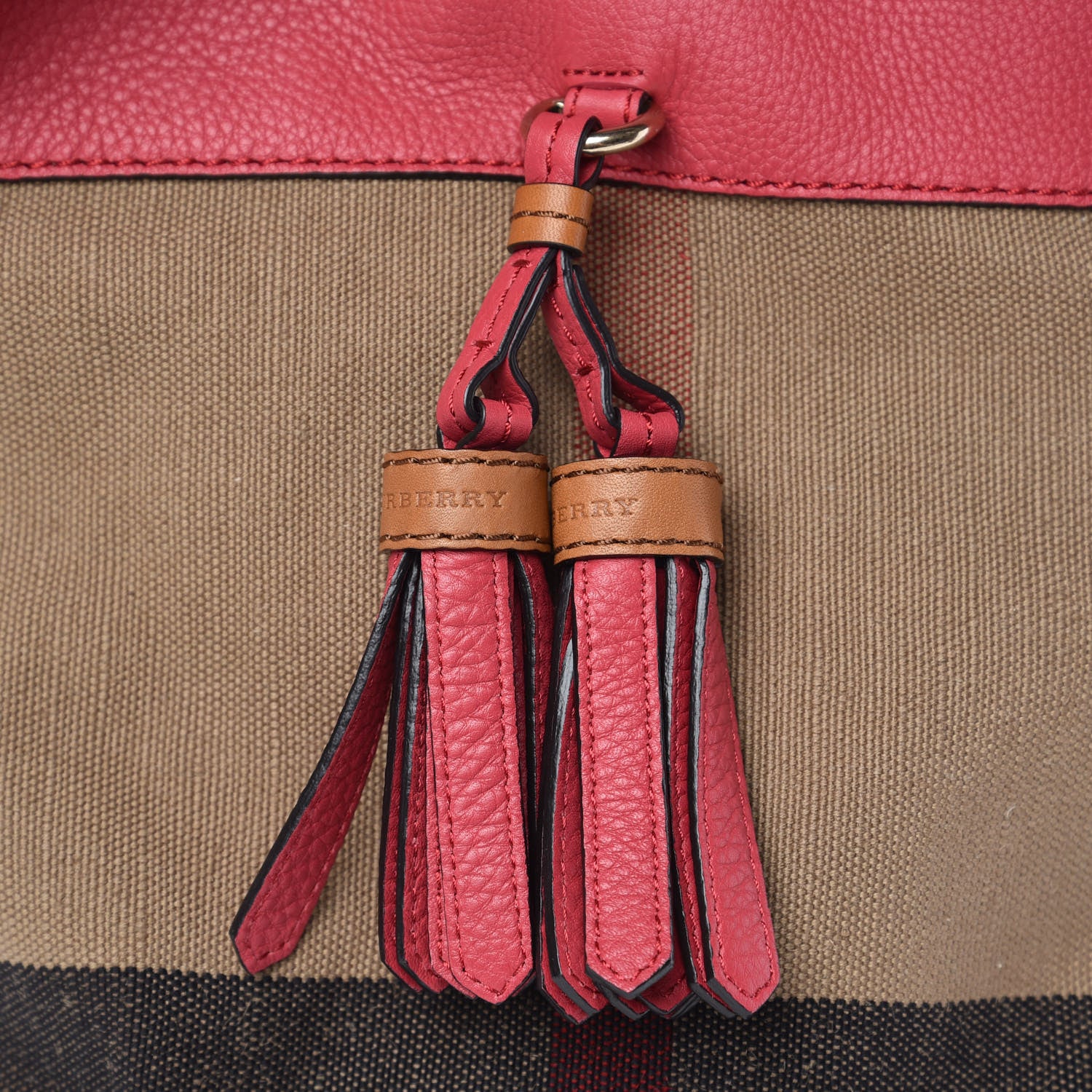 Burberry Grainy Calfskin Canvas Mega Check Medium Ashby Tassel Hobo Pink Azalea 11 of 11