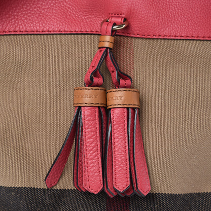 Burberry Grainy Calfskin Canvas Mega Check Medium Ashby Tassel Hobo Pink Azalea 11 of 11