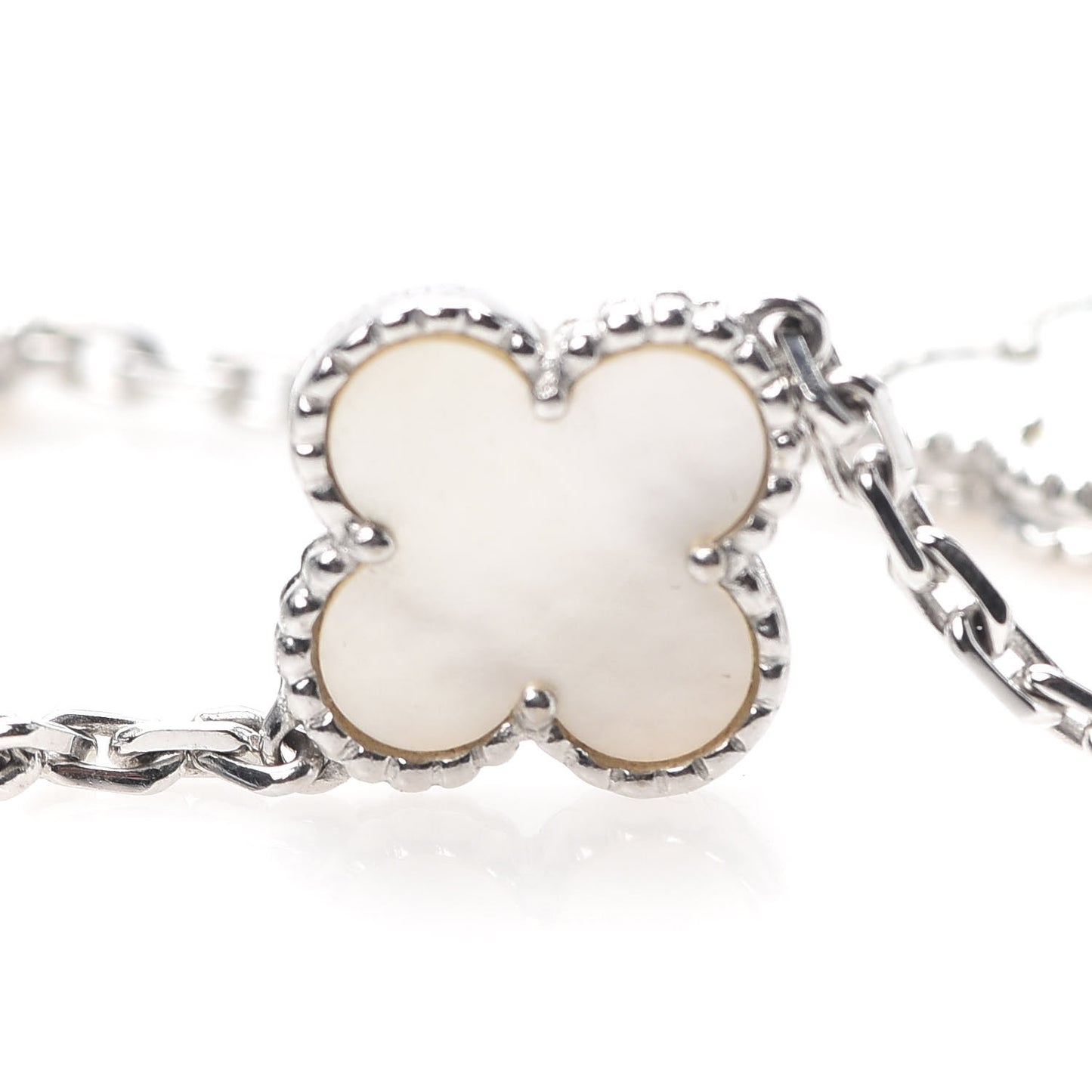 18K White Gold Mother of Pearl 5 Motifs Vintage Alhambra Bracelet