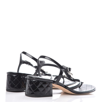 Chanel Calfskin Patent Quilted CC Sandals 41 Black 4 of 11