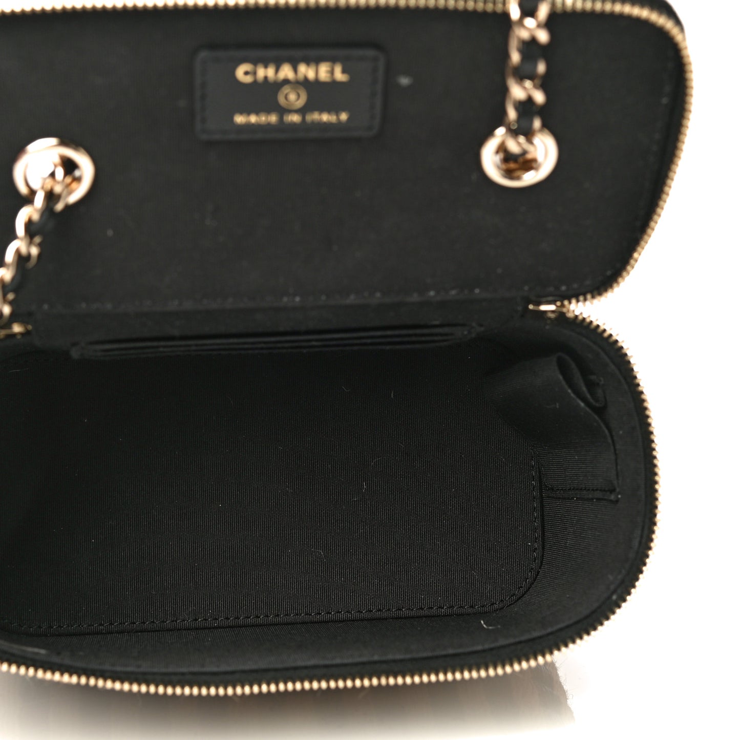 Raffia Jute Striped Small Vanity Case With Chain Black Beige