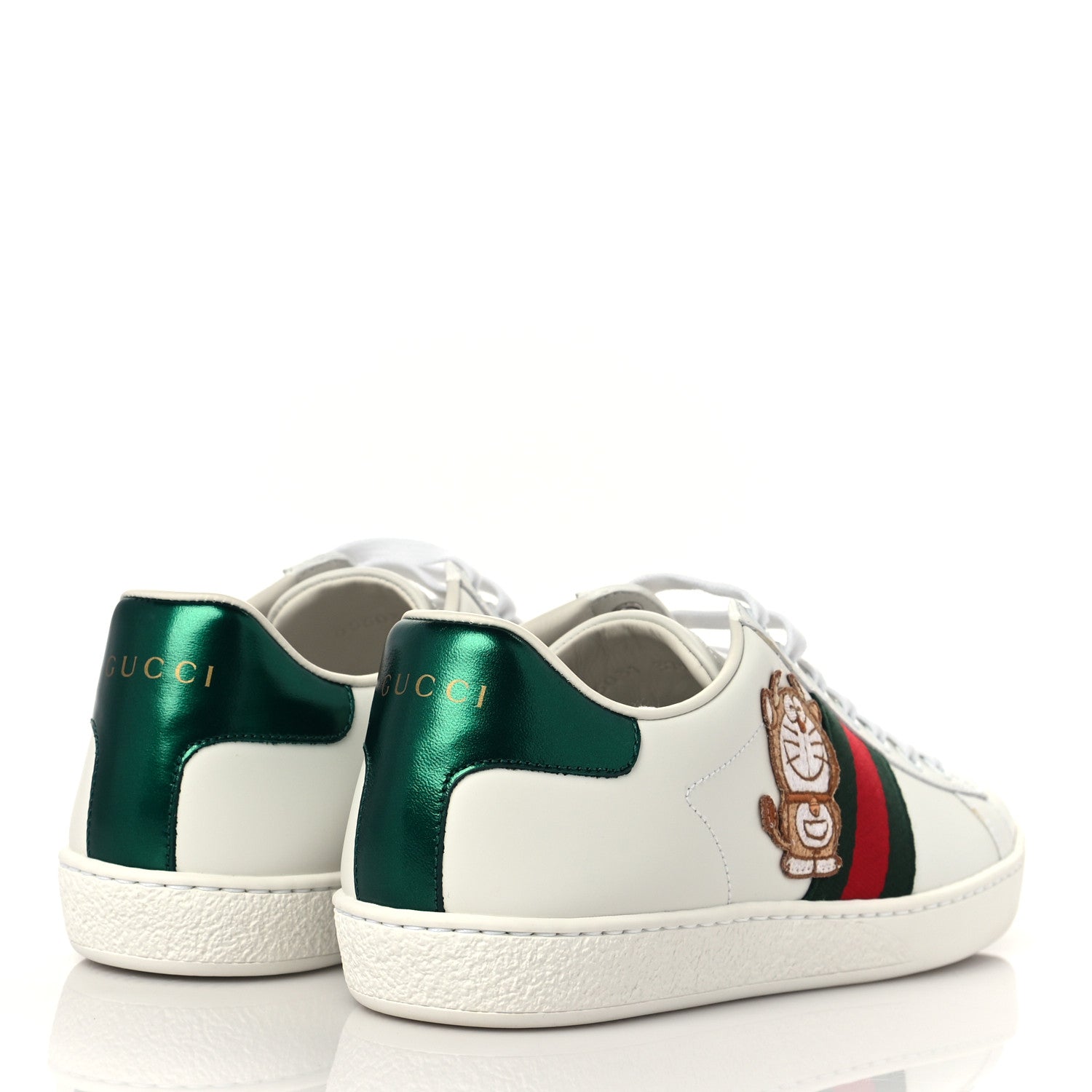 Gucci X DORAEMON Calfskin Fujiko Embroidered Womens Ace Sneakers 37.5 White Green 4 of 8