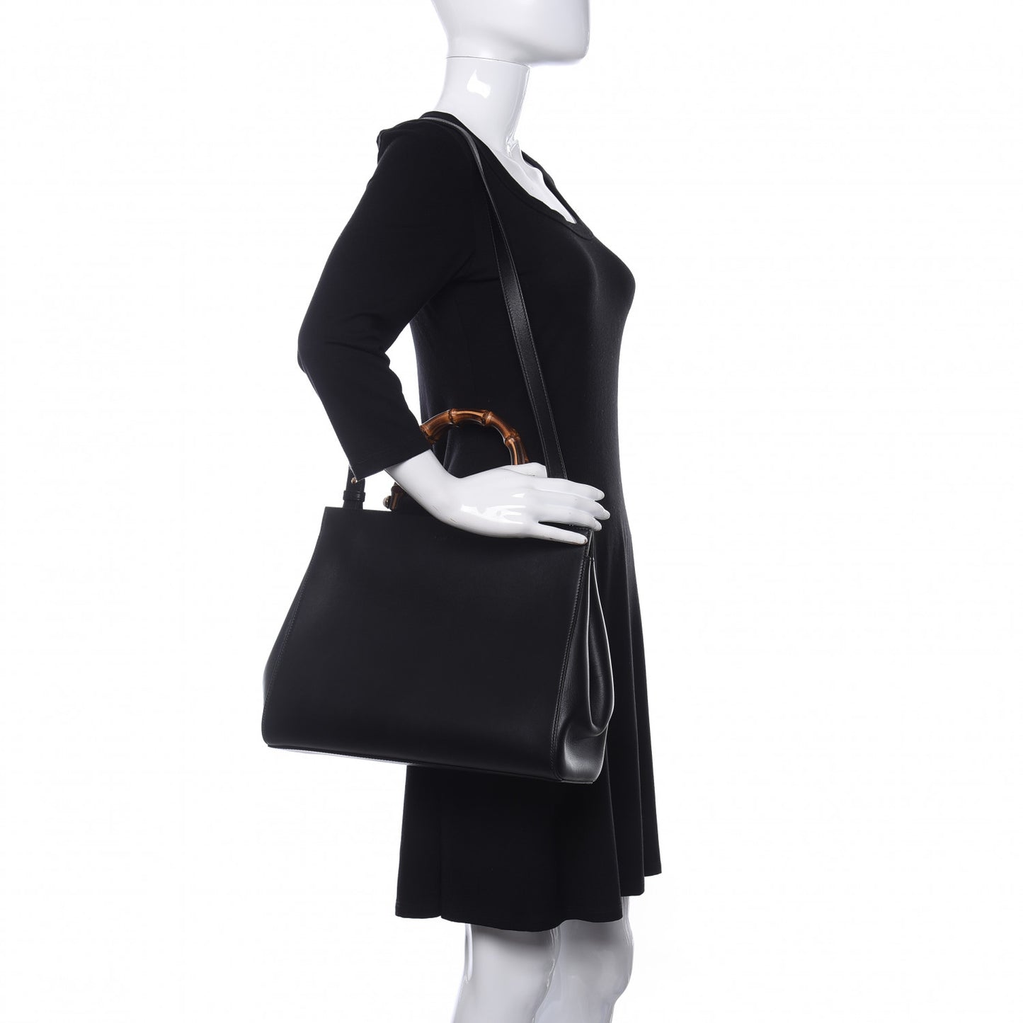 Nappa Bamboo Medium Nymphaea Top Handle Bag Black
