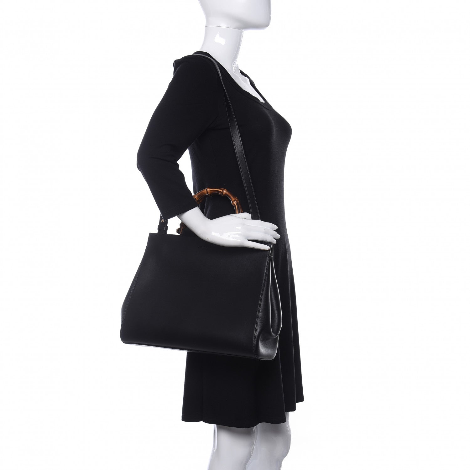 Gucci Nappa Bamboo Medium Nymphaea Top Handle Bag Black 2 of 9