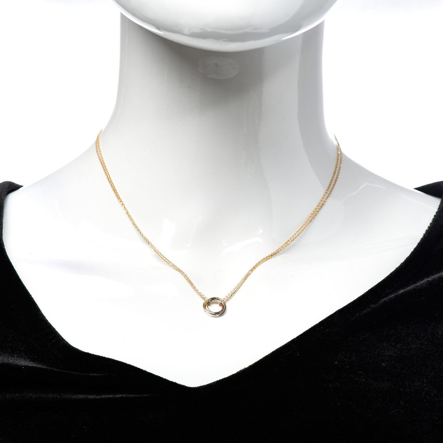 18K Pink Yellow White Gold Trinity Double Chain Pendant Necklace