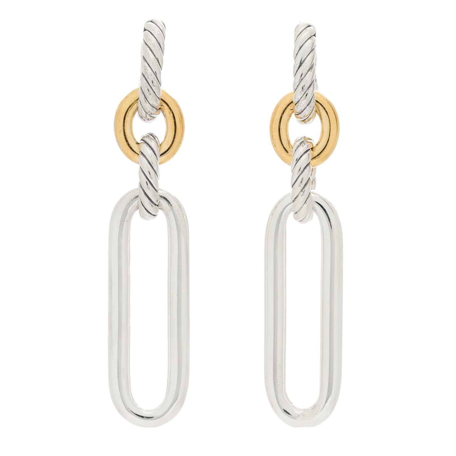 David Yurman Sterling Silver 18K Yellow Gold Lexington Double Link Drop Earrings 1 of 6