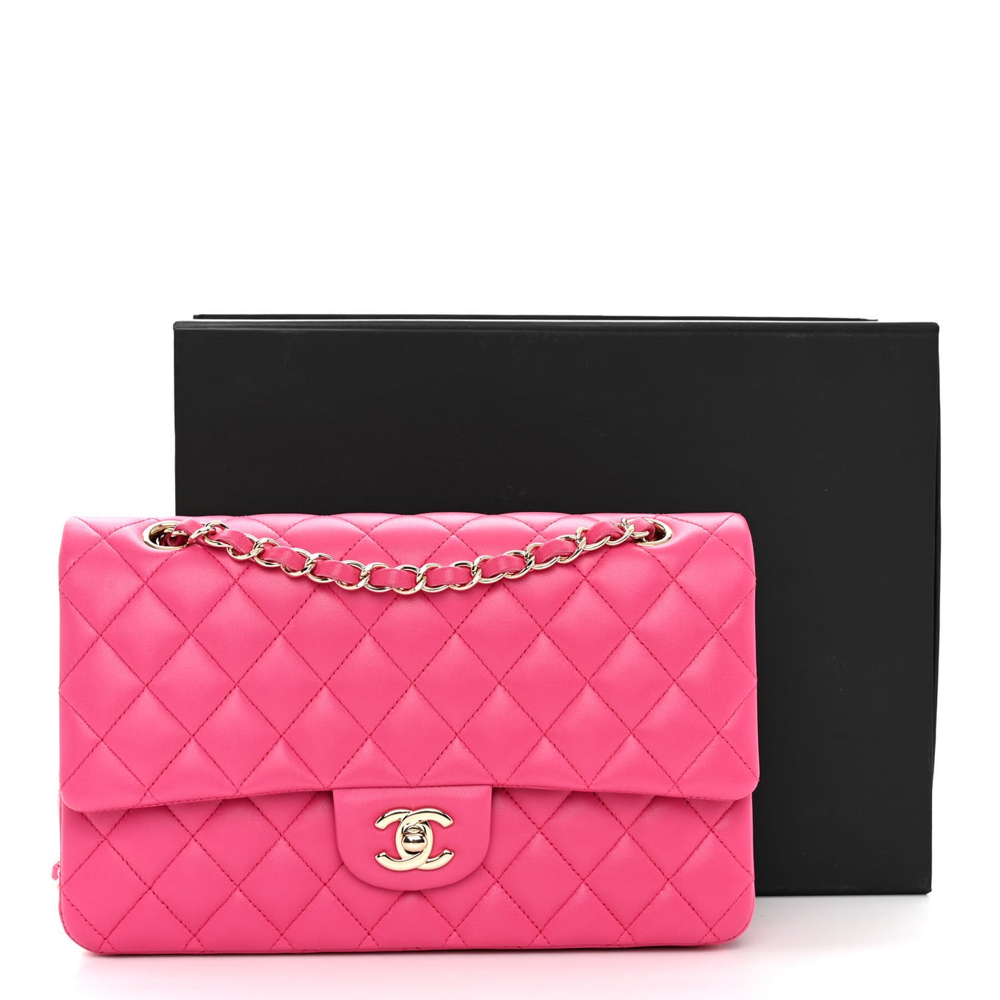 Lambskin Quilted Medium Double Flap Fuchsia