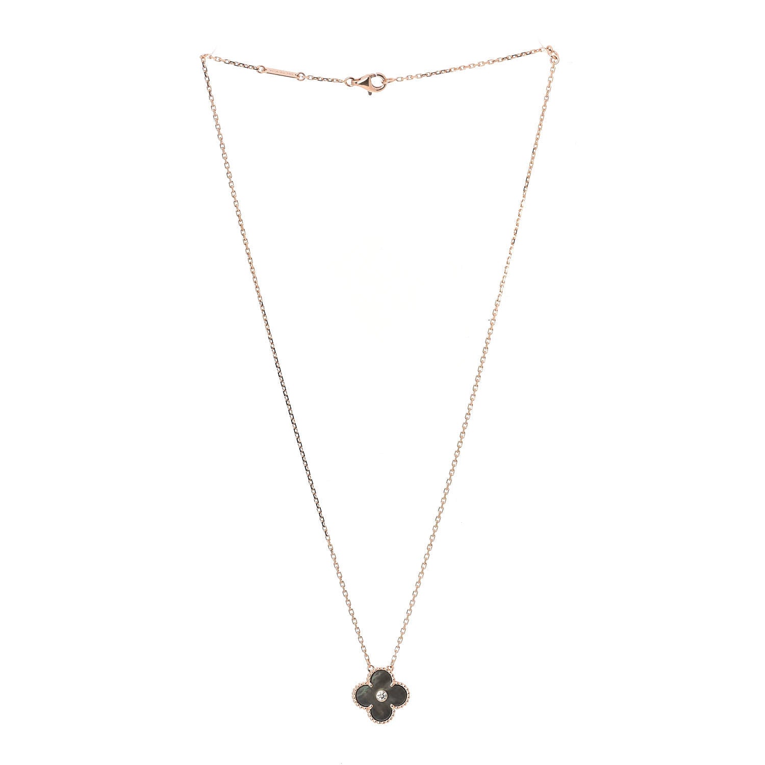 Van Cleef & Arpels 18K Rose Gold Diamond Grey Mother of Pearl Vintage Alhambra Pendant Necklace 3 of 6