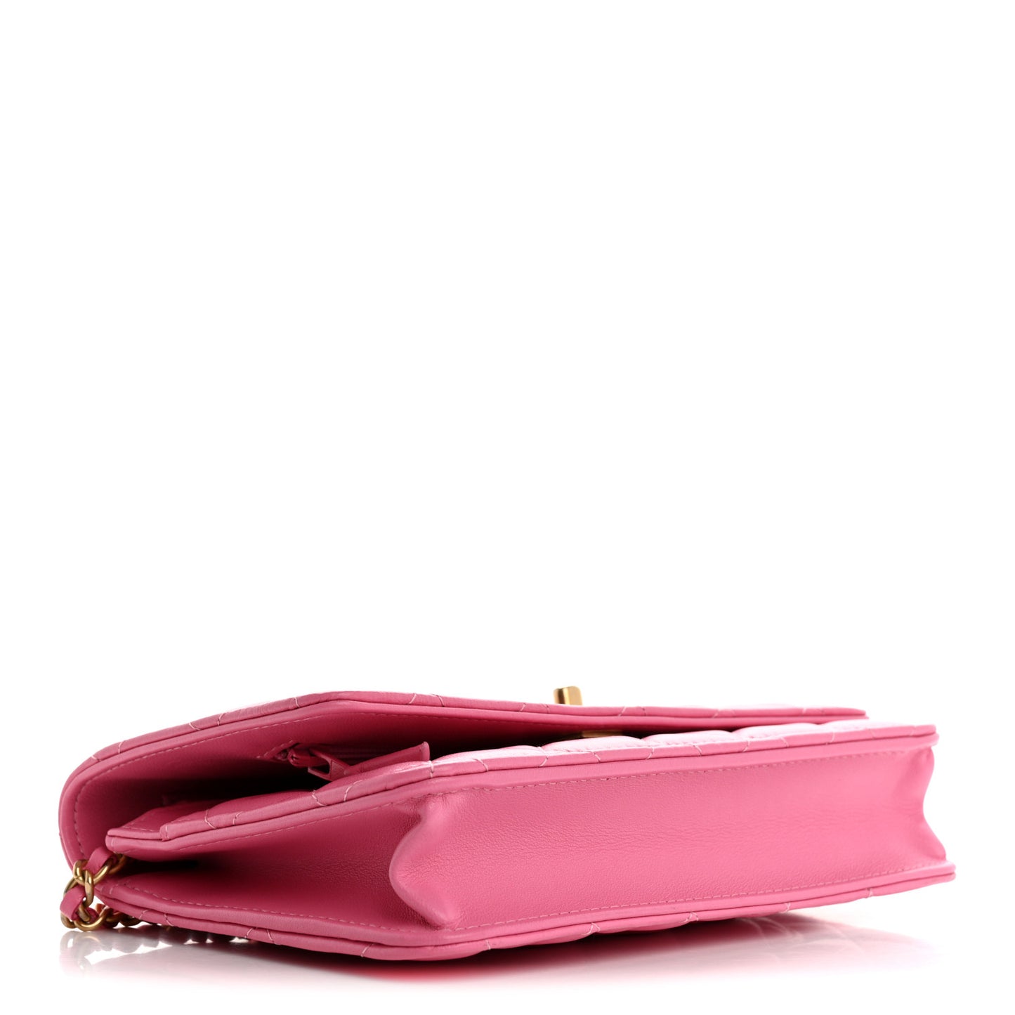 Lambskin Quilted CC Pearl Crush Wallet on Chain WOC Pink