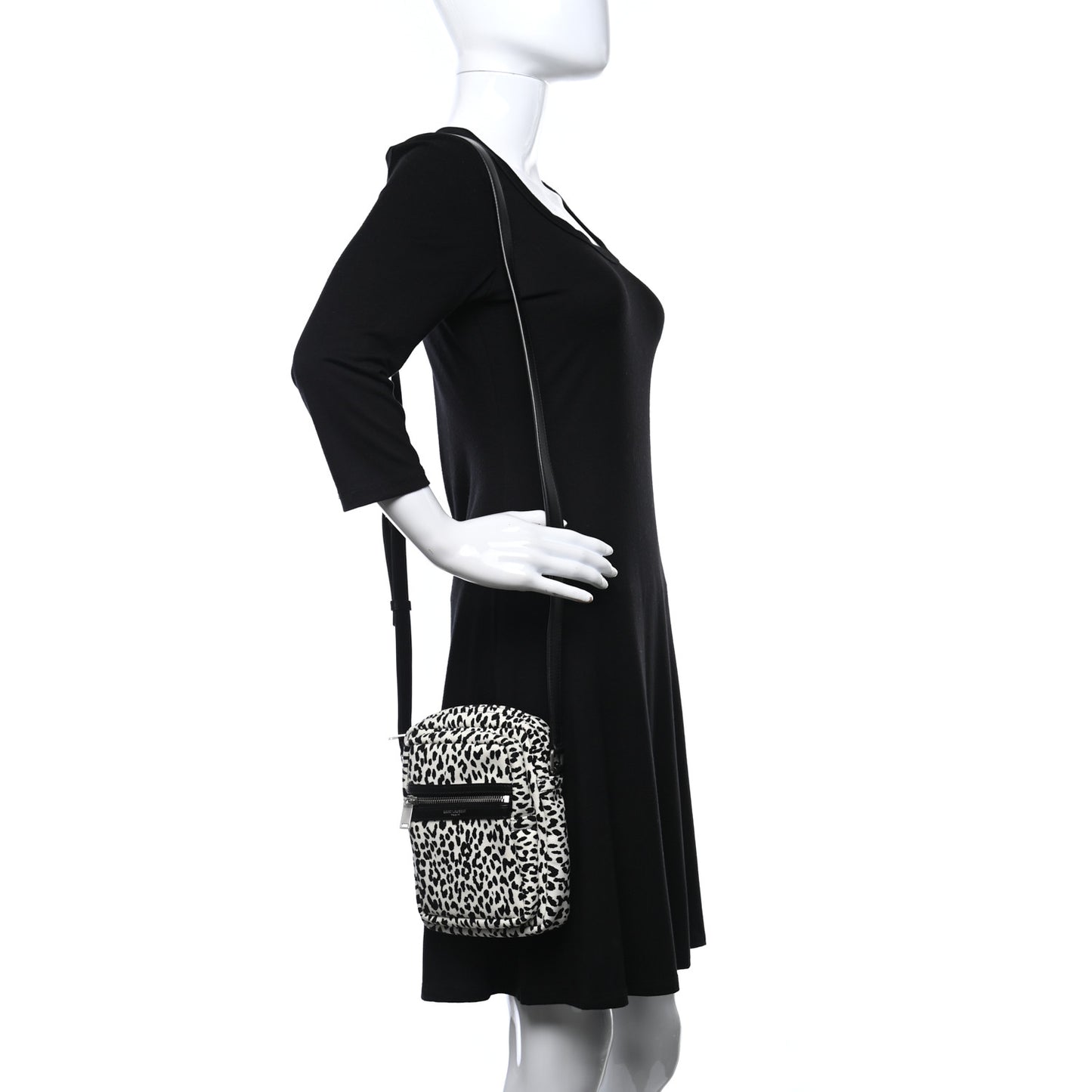Canvas Leopard Print Sid Messenger Bag Black White