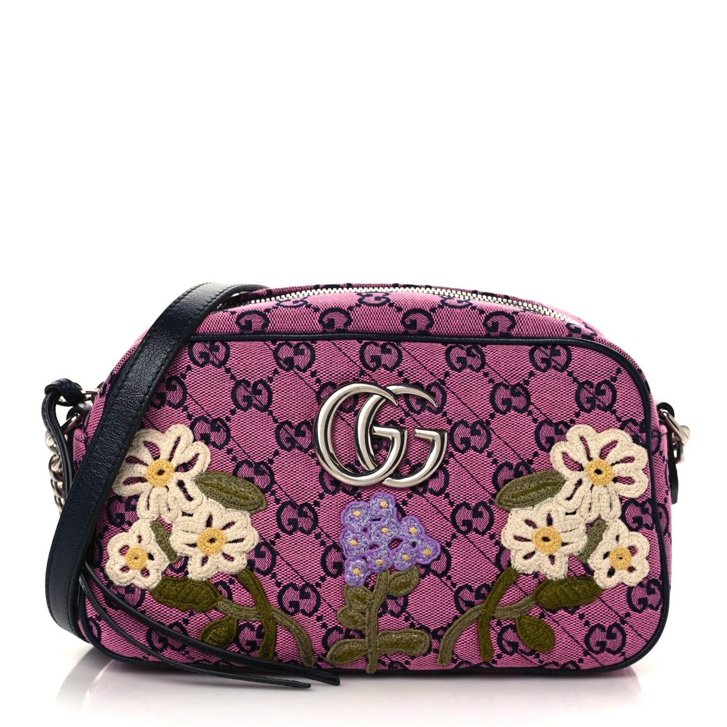 Monogram Multicolor Matelasse Diagonal Floral Embroidered Small GG Marmont Chain Shoulder Bag Pink Blue Ivory Green Lilac