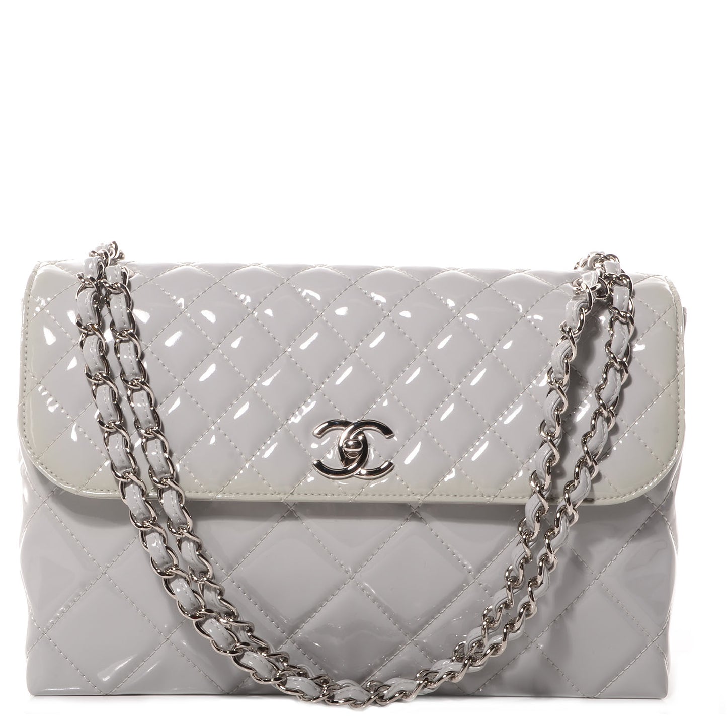 Vinyl Quilted In the Business Flap Bag Light Grey