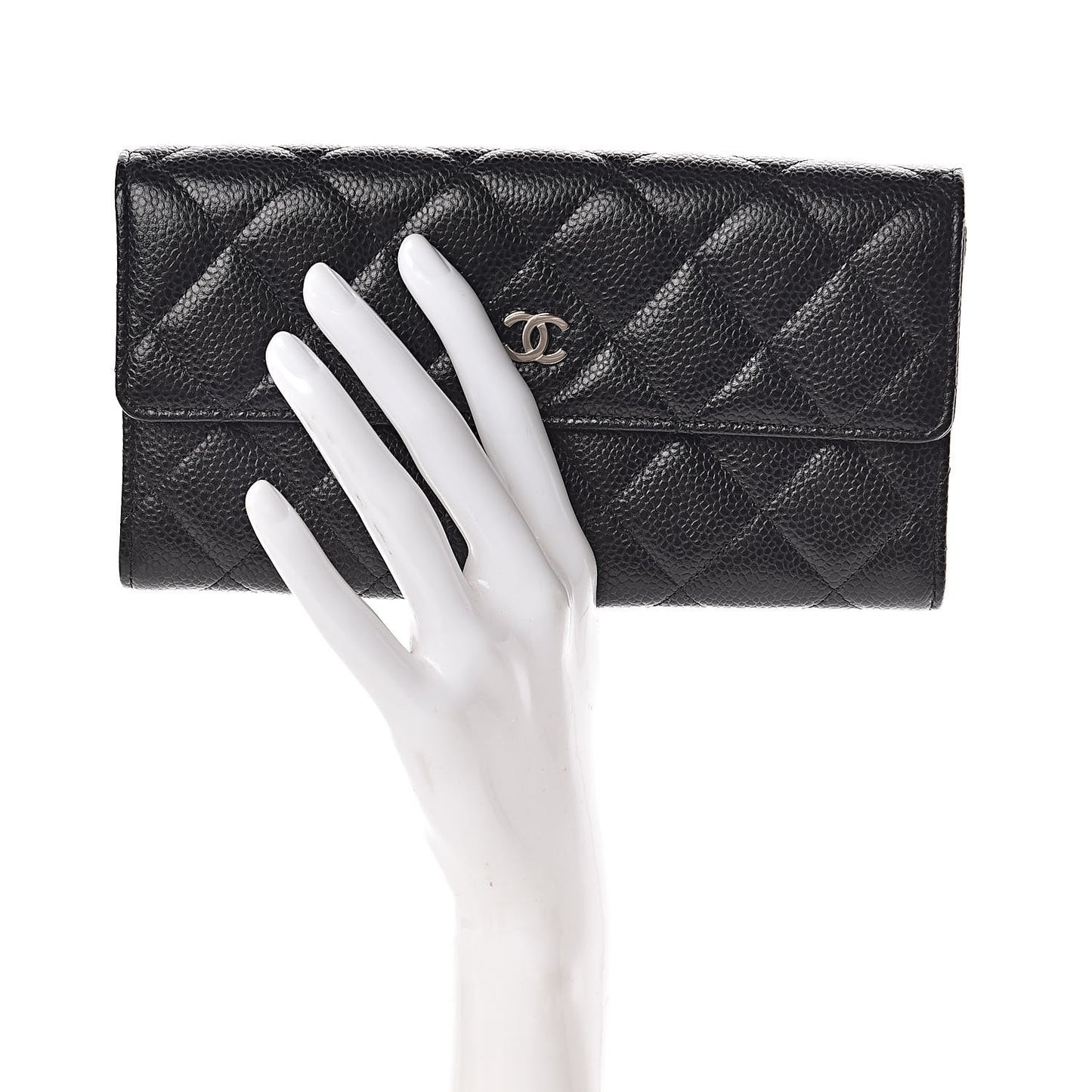 Caviar Quilted Large Gusset Flap Wallet Black