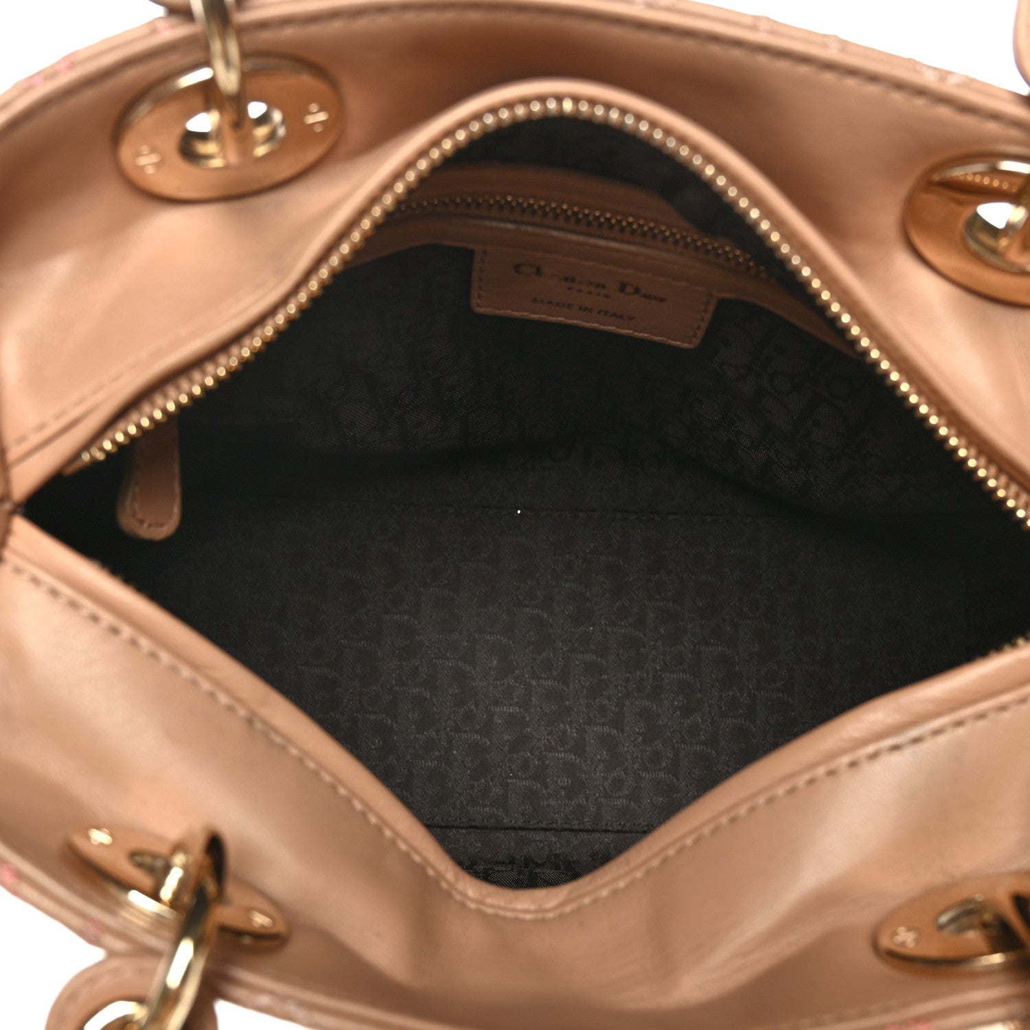 Christian Dior Lambskin Cannage Contrast Stitch Medium Lady Dior Beige 4 of 8