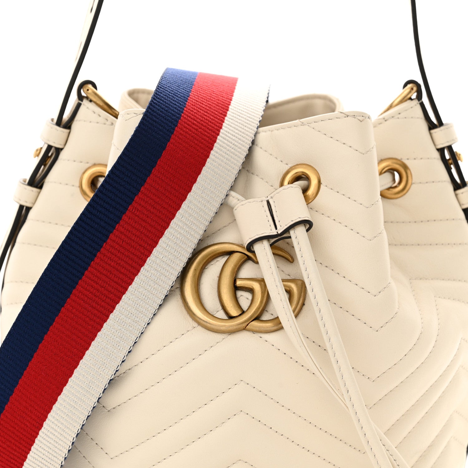 Gucci Calfskin Matelasse Sylvie Web GG Marmont Bucket Bag White 8 of 14