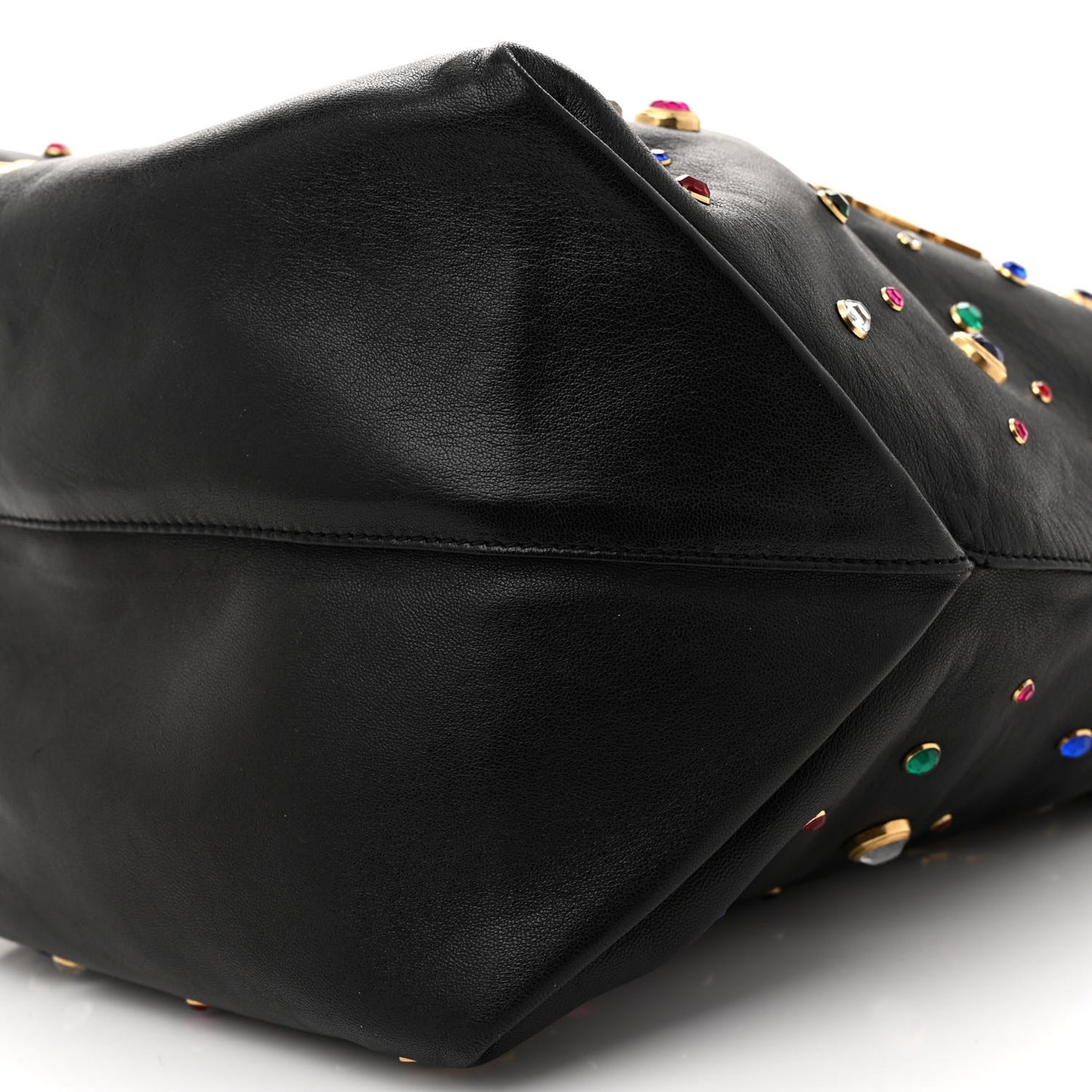 Lambskin Charm Studded Teddy Drawstring Bag Black