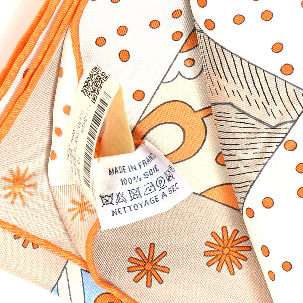 Hermes Silk Le Premier Chant Scarf 90 Orange White Bleu 3 of 5