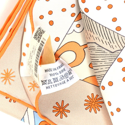 Hermes Silk Le Premier Chant Scarf 90 Orange White Bleu 3 of 5