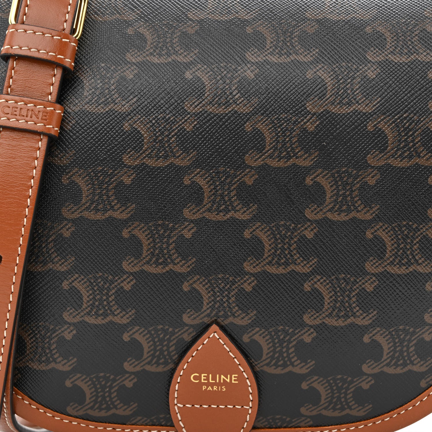Celine Triomphe Canvas Medium Folco Bag Tan 7 of 9