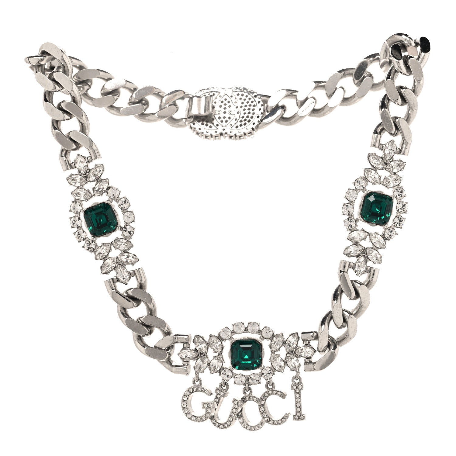 Gucci Crystals Gucci Script Choker Necklace Silver Green 3 of 4