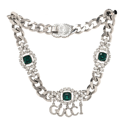 Gucci Crystals Gucci Script Choker Necklace Silver Green 3 of 4