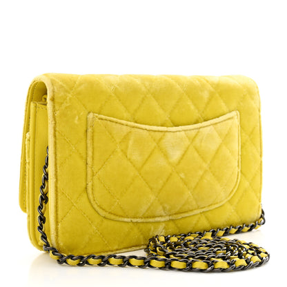 Chanel Velvet Quilted Wallet On Chain WOC Yellow 3 of 15