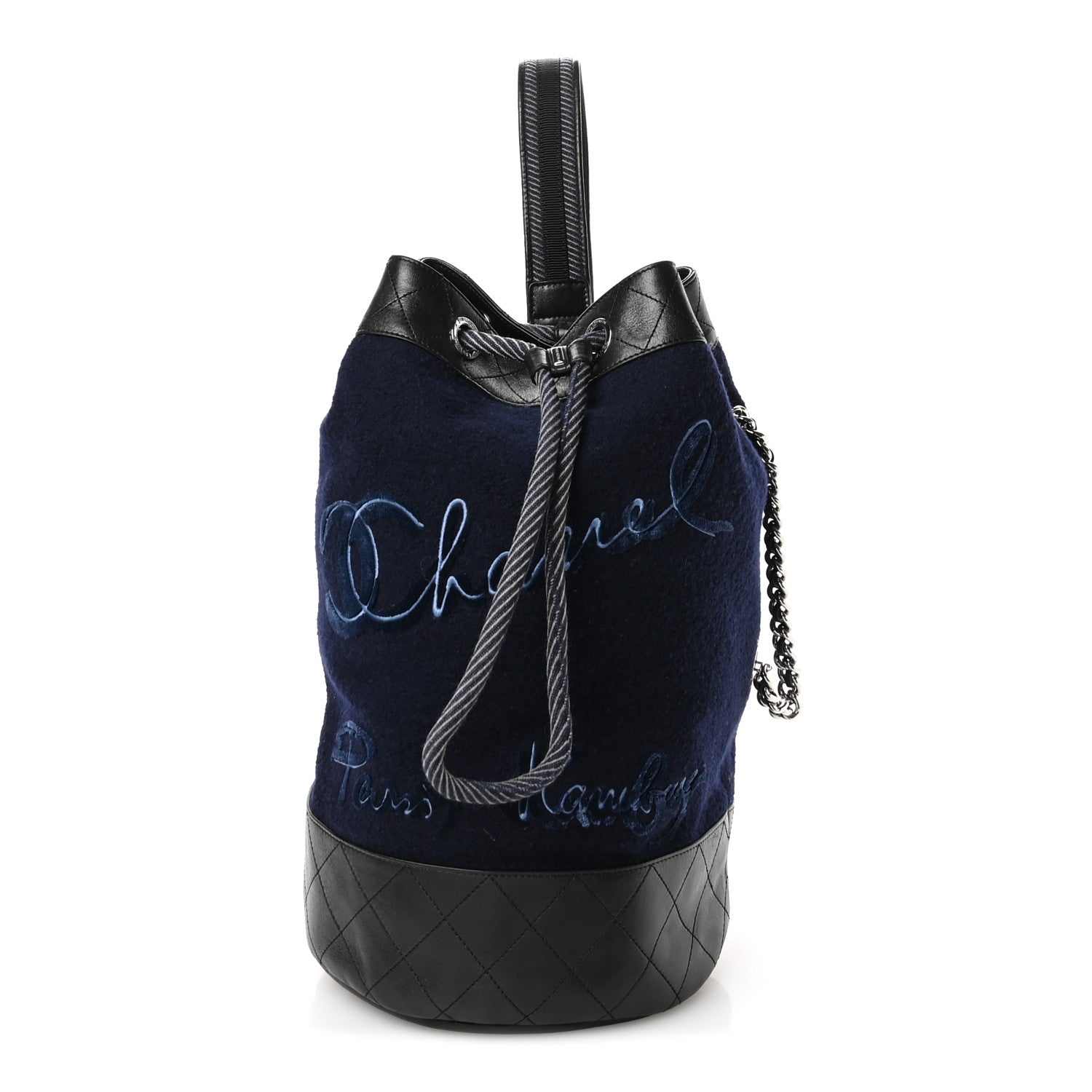Chanel Wool Calfskin Embroidered Paris Hamburg Drawstring Backpack Navy Blue 1 of 11